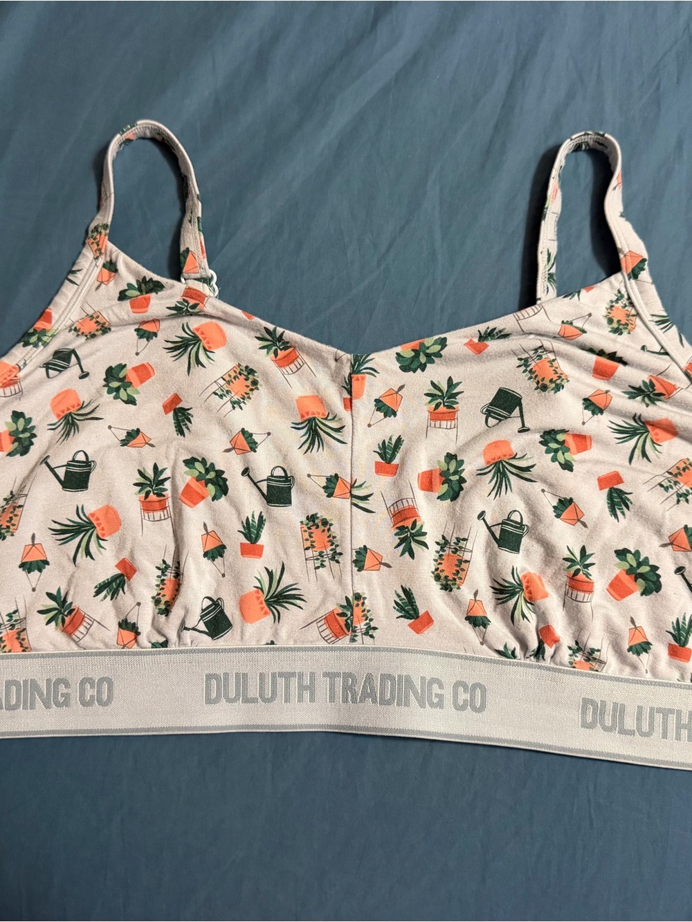 Duluth Trading Co. White Bralette with Green Leaf and Coral Accent Print